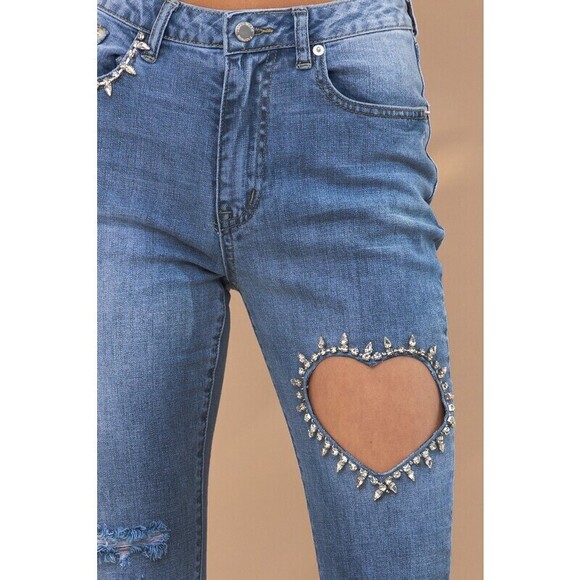 22300P D Blue B Cut Out Denim Jeans Various Sizes - Picture 3 of 4